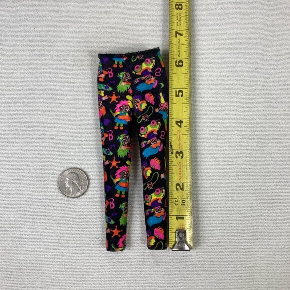 Vintage Barbie Doll Leggings Pants 90s Style Handmade Neon Troll Cartoon Pattern - Picture 6 of 7